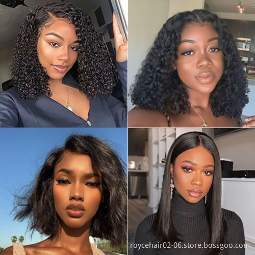Cheap 100% Brazilian Cuticle Aligned Human Hair 13X4 HD Lace Front Curly Bob Wig with For Women